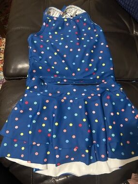 Hanna Andersson Blue Skirted Swim Bottoms with Multicolor Polka Dots